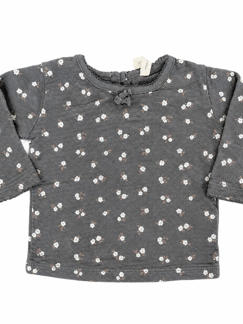 Quincy Mae Gray Floral Long-Sleeve Organic Cotton Tee 0-3 Months